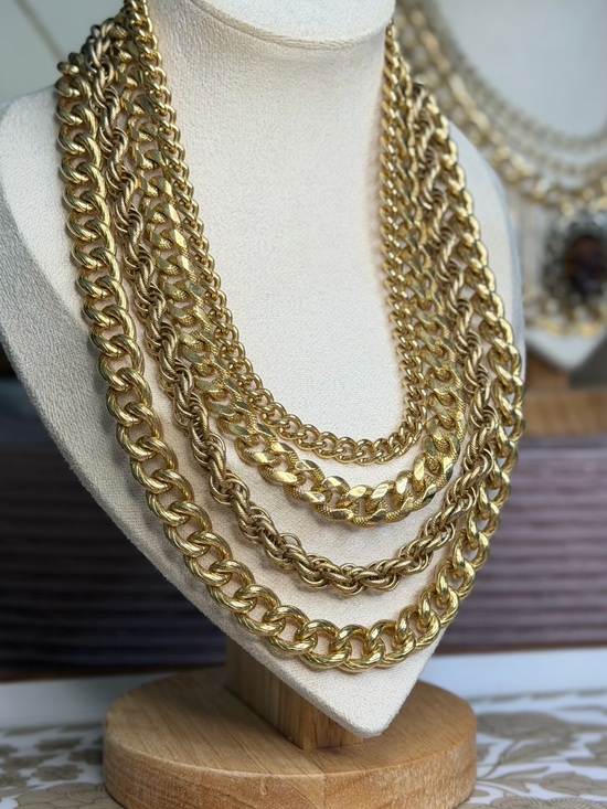 Monet Jewelry - Signed Monet Layered Gold Tone Chain Necklace Set - Vintage Women’s Jewelry